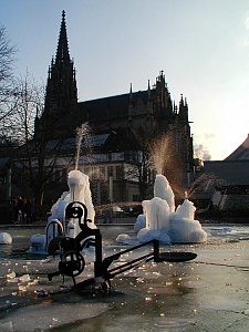 Tinguely Fountain and Open Church Elisabethen, Basel, 15-Dec-2001